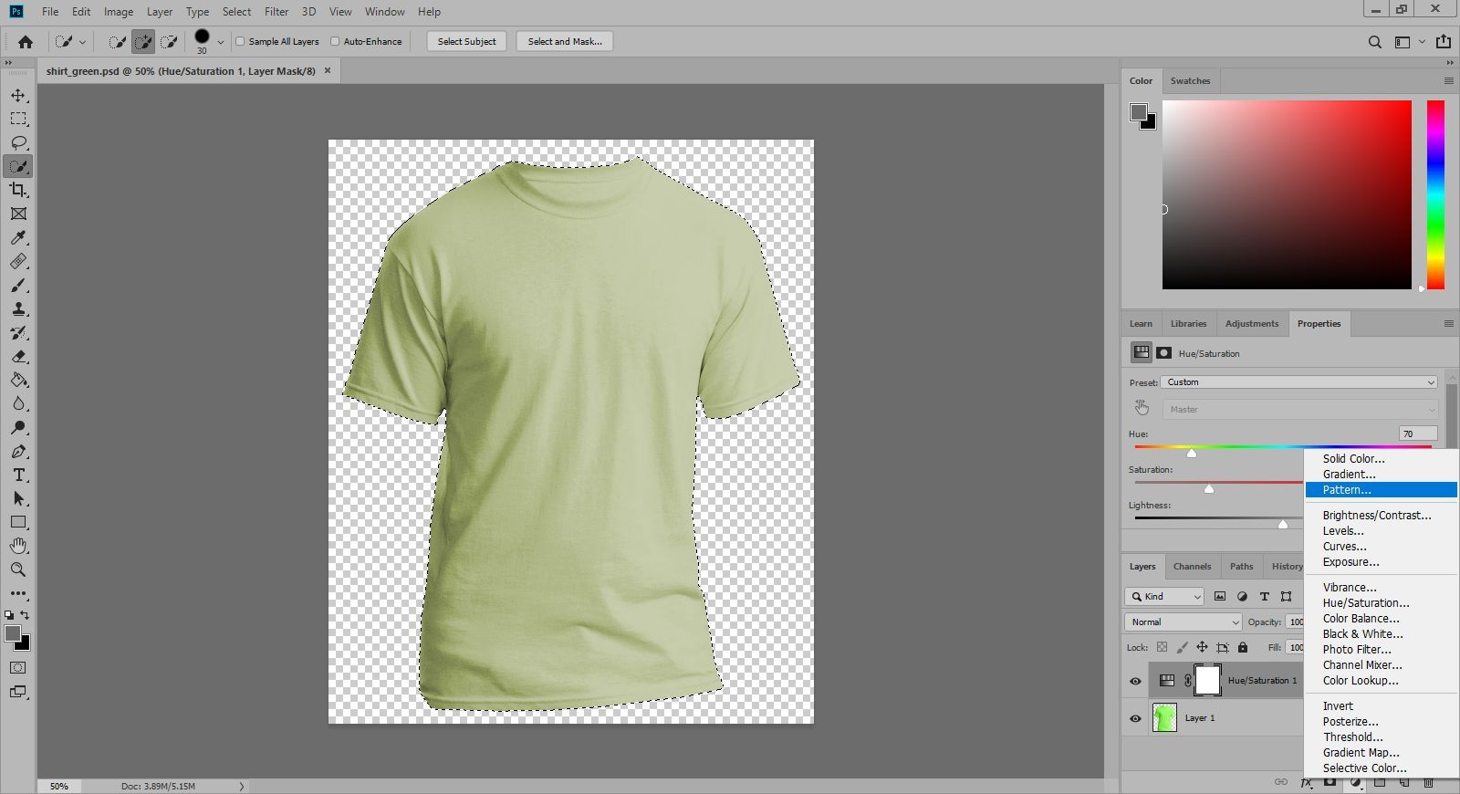 Как изменить цвет футболки в фотошопе