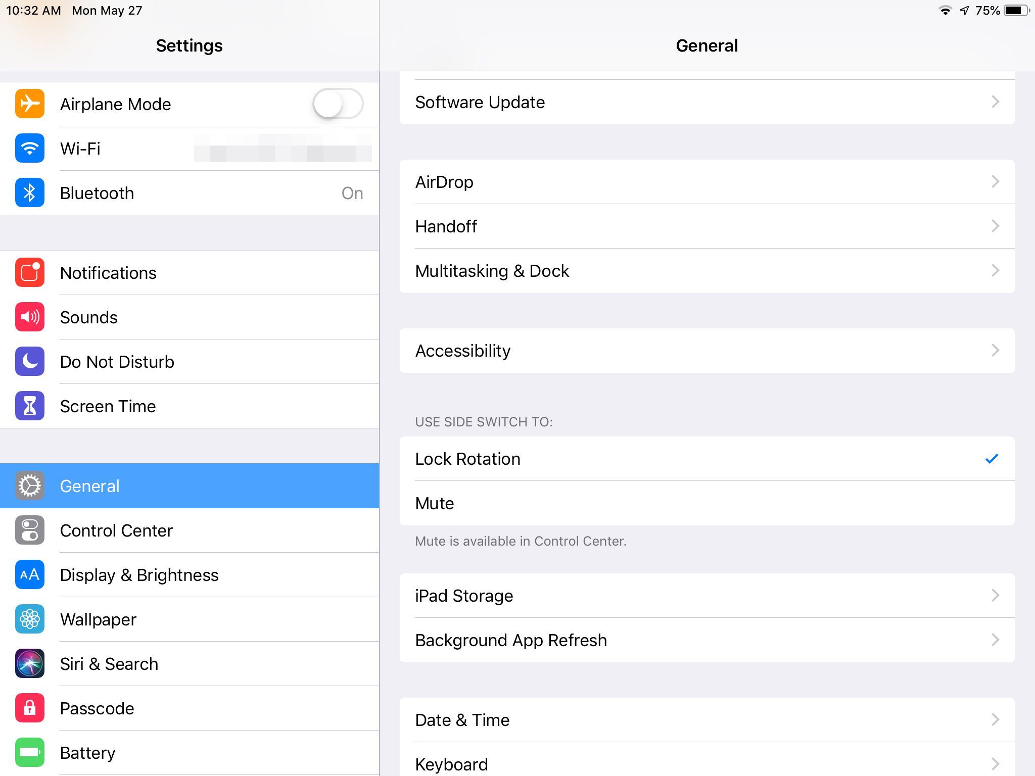 Общие параметры настройки для бокового переключателя iPad