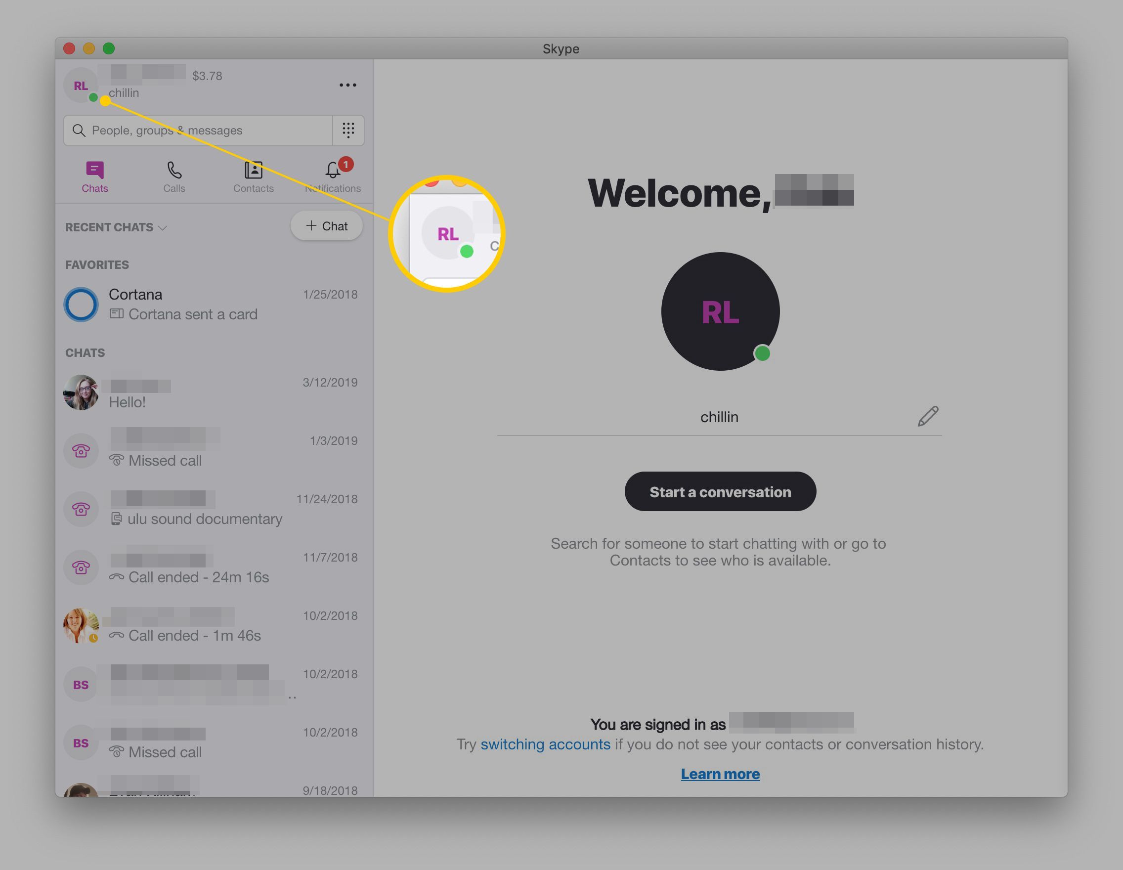 Значок профиля Skype в macOS