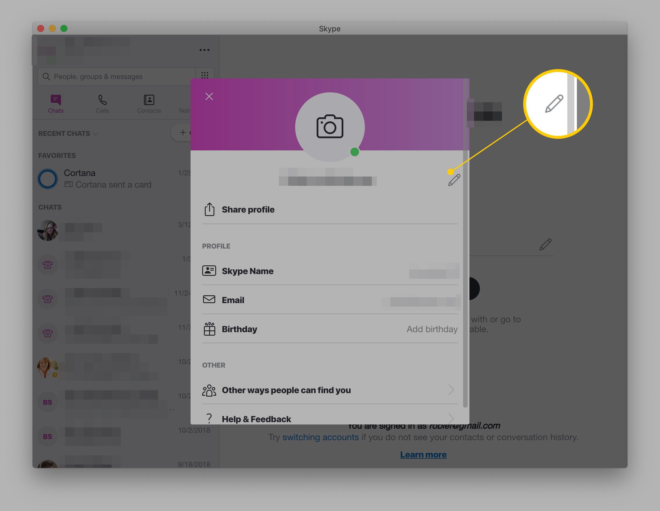 Изменить иконку Карандаш в Skype для macOS