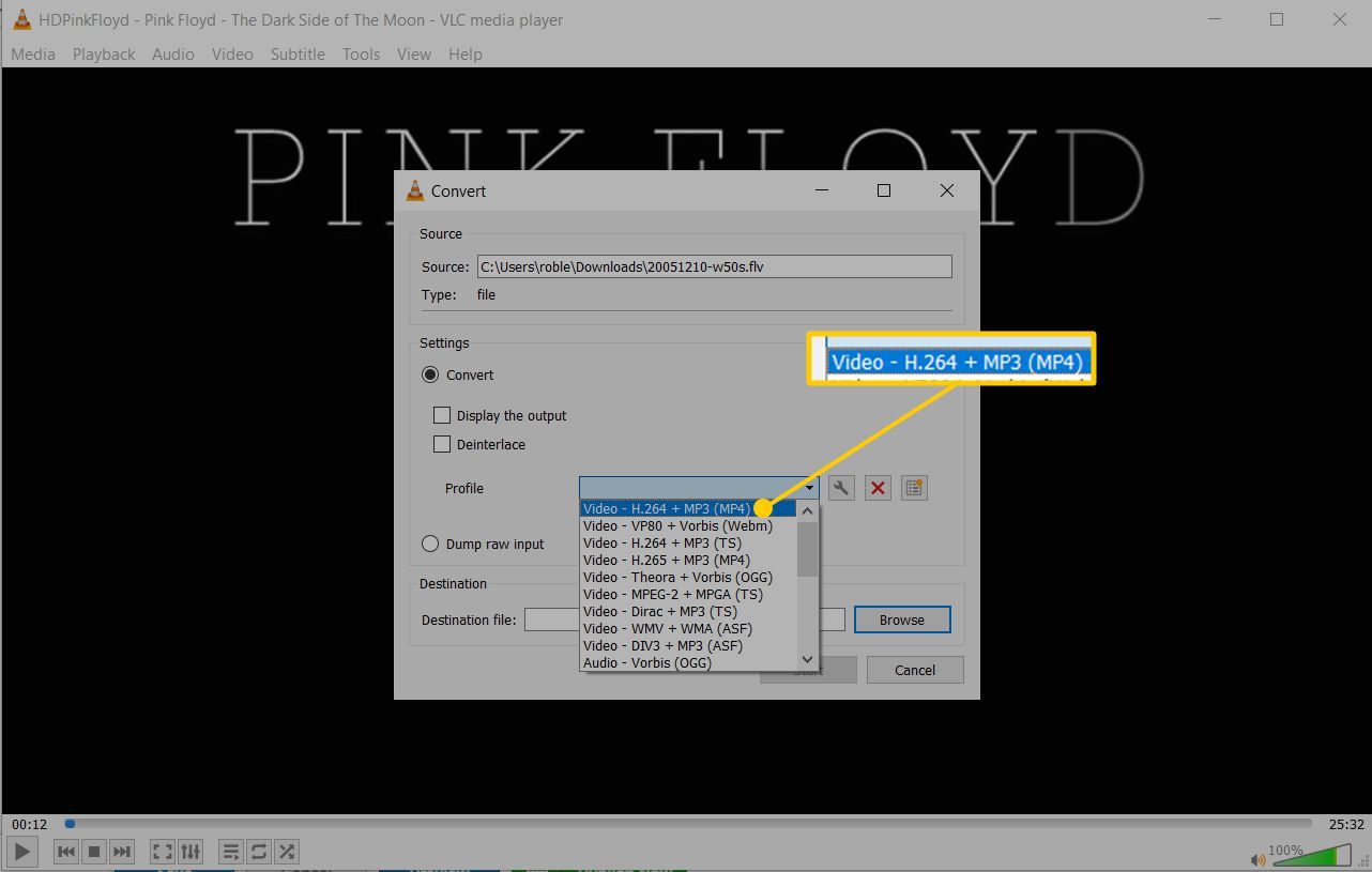Видео профиль в VLC's Convert dialog screenshot