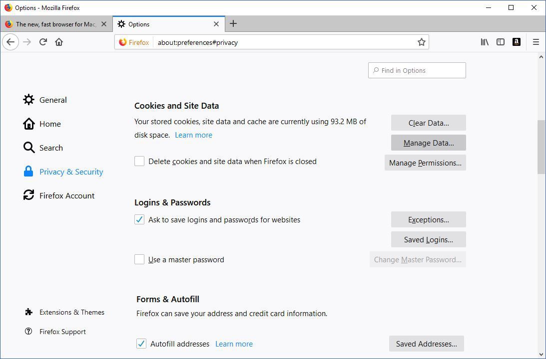 Снимок экрана, показывающий, где можно найти файлы cookie для одного сайта в Firefox