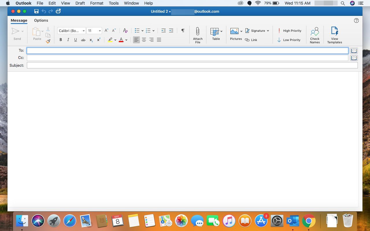 Новое электронное письмо в Outlook для Mac.