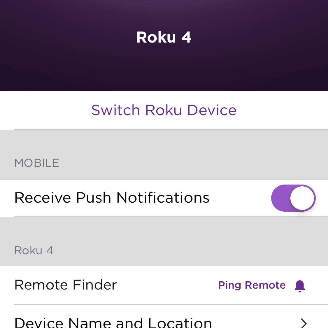 Настройка для приложения Roku iPhone.