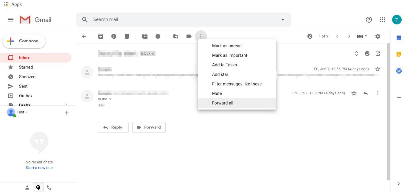 Gmail больше вариантов в разговоре