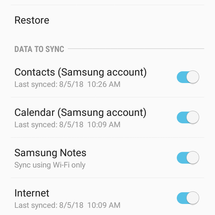 Это скриншот настроек синхронизации для Samsung Cloud на телефоне Galaxy.