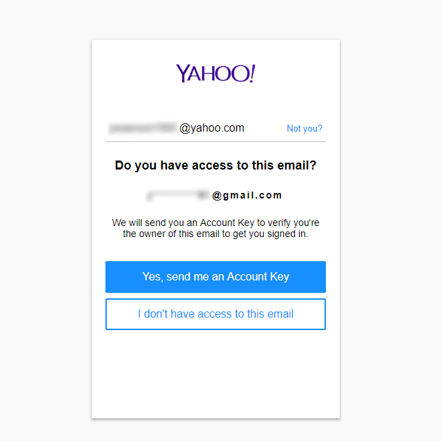 Снимок экрана страницы помощника по входу в Yahoo, если у вас есть доступ к дополнительной учетной записи электронной почты