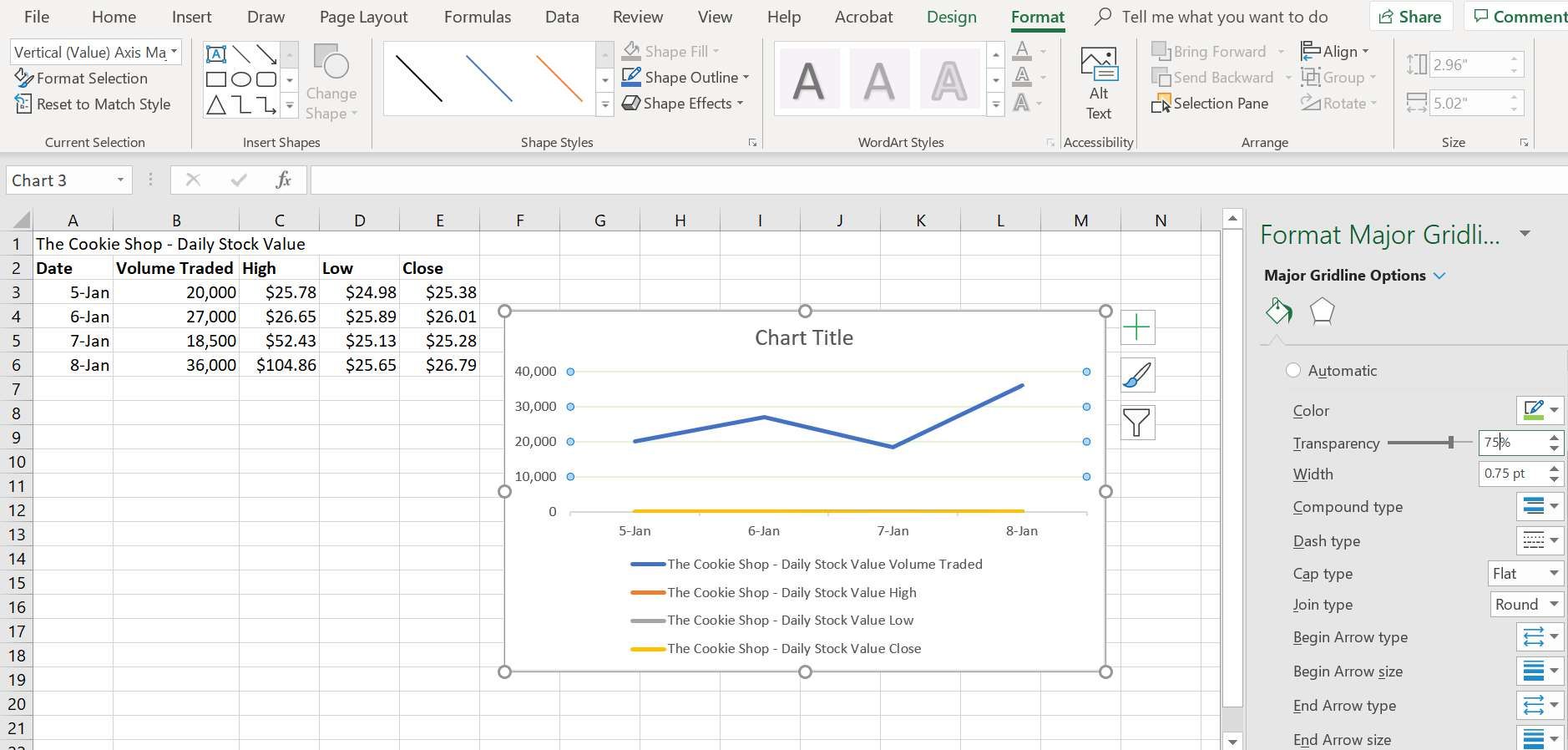 Параметры форматирования сетки в Excel.