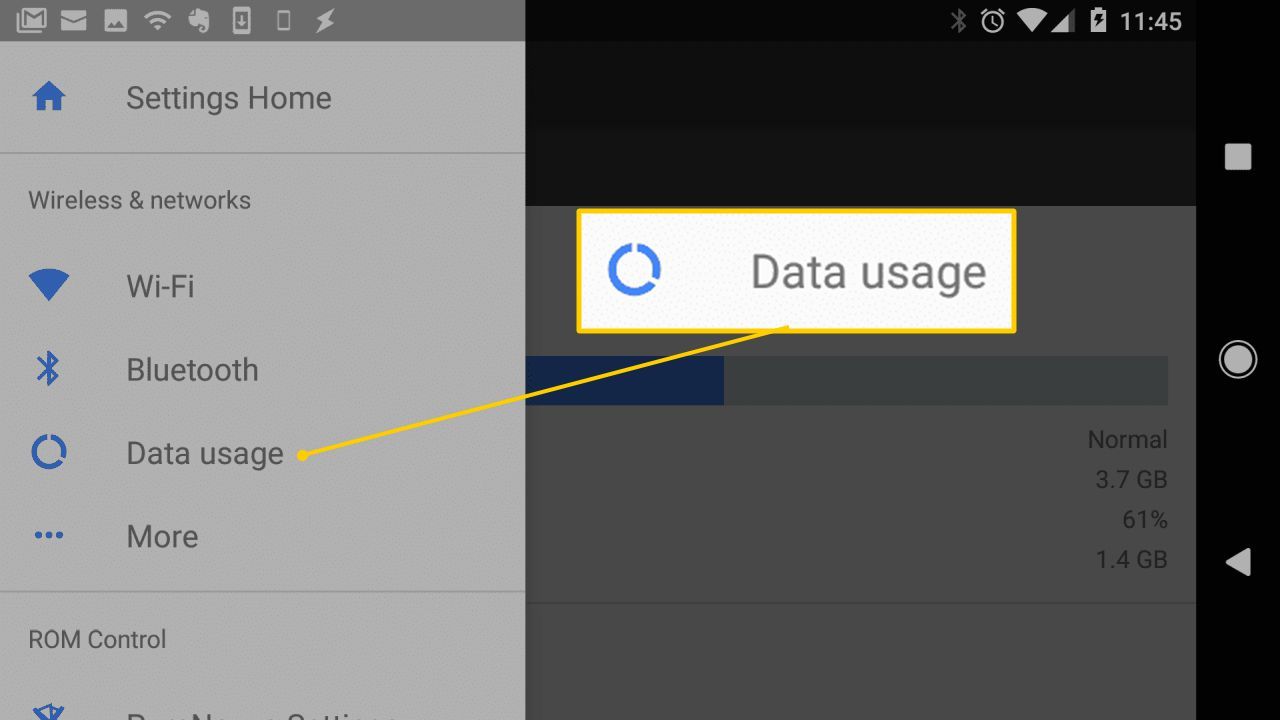 Кнопка использования данных в меню настроек Android