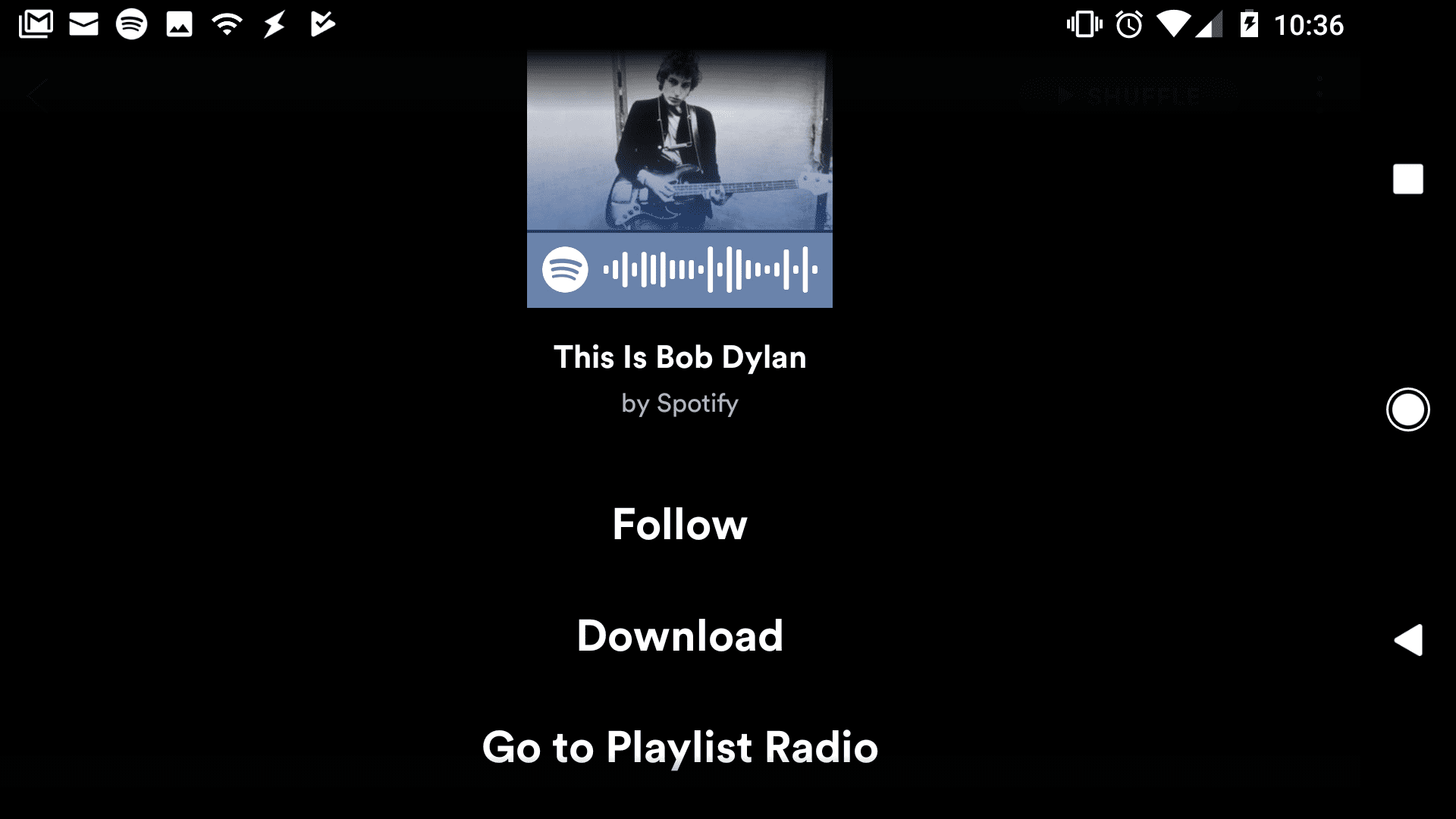 Снимок экрана загрузки музыки на Spotify для прослушивания в автономном режиме