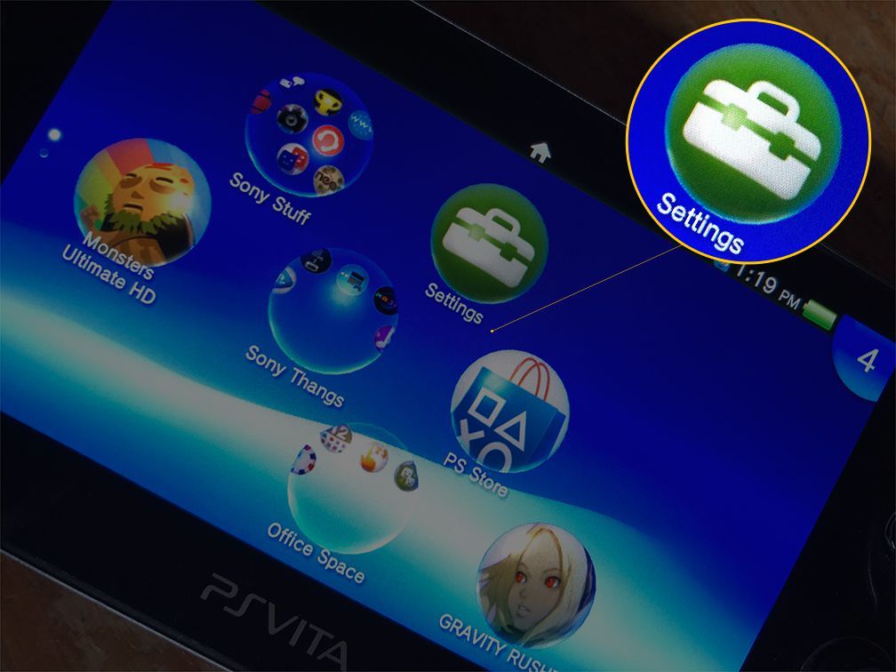 Кнопка настроек на PS Vita