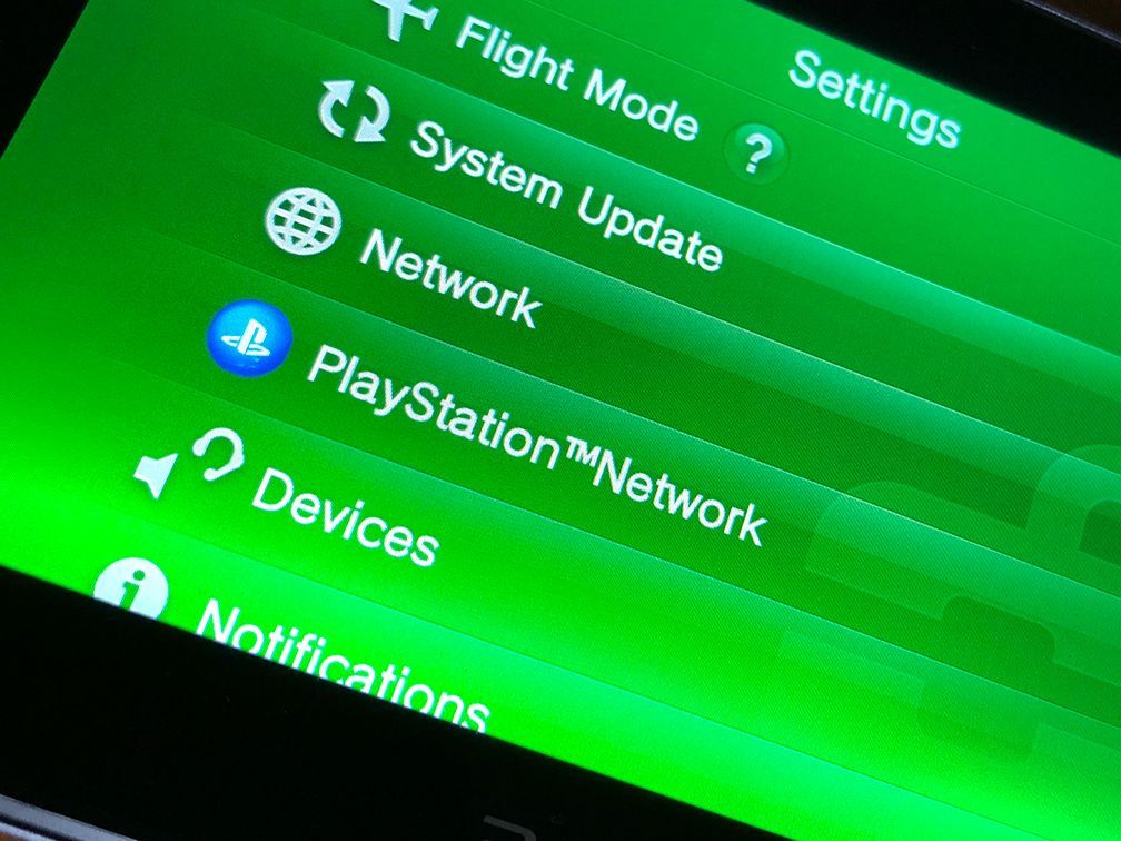 Кнопка PlayStation Network в приложении PS Vita Settings