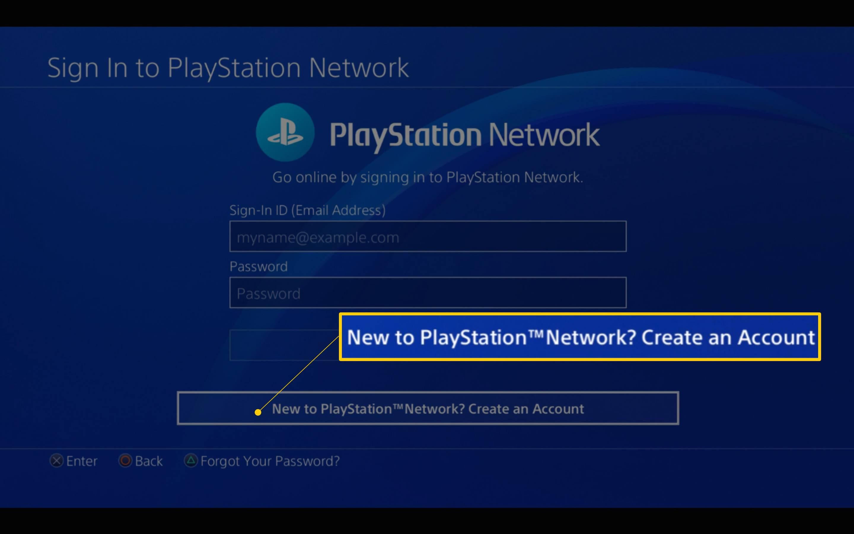 Новое в сети PlayStation? Кнопка «Создать аккаунт» на PS4