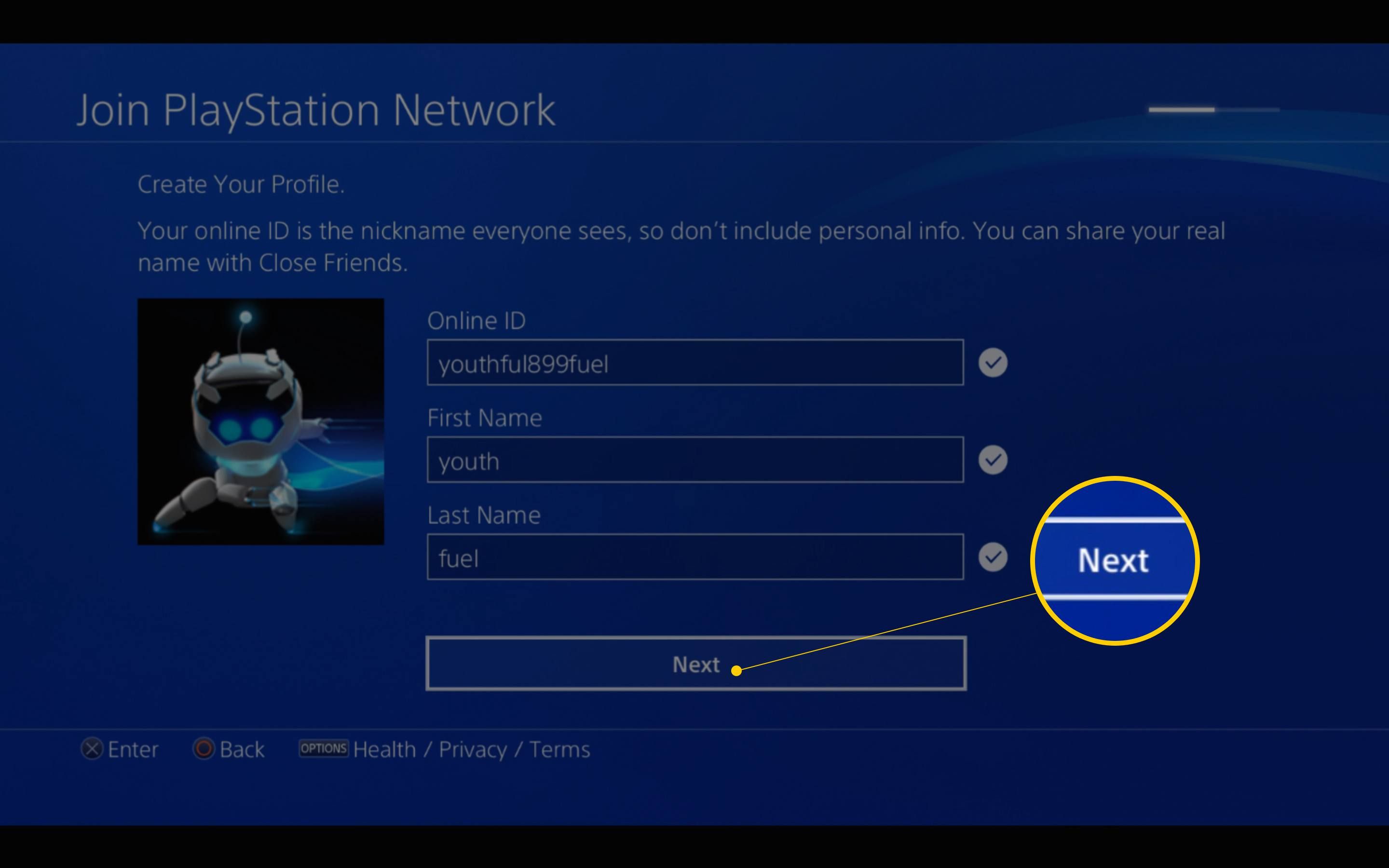Сетевая идентификационная страница в PlayStation Network на PS4