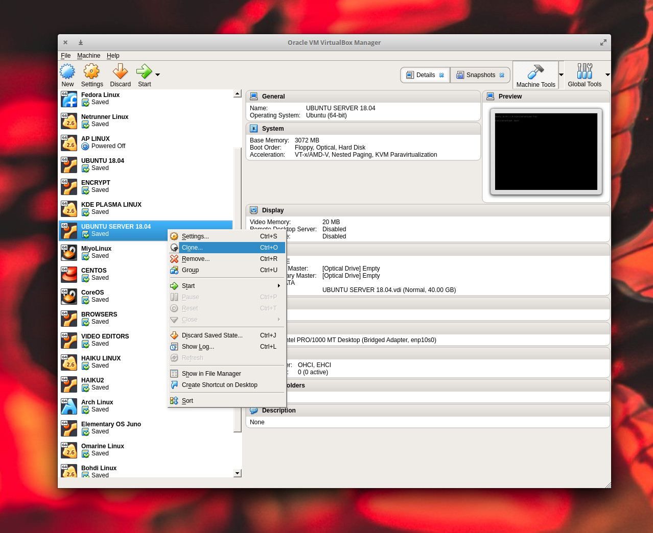 Создание клона виртуальной машины Ubuntu Server.