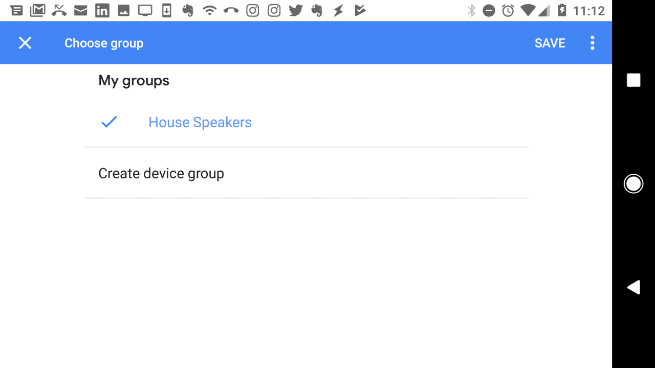 Снимок экрана выбора группы динамиков Google Home