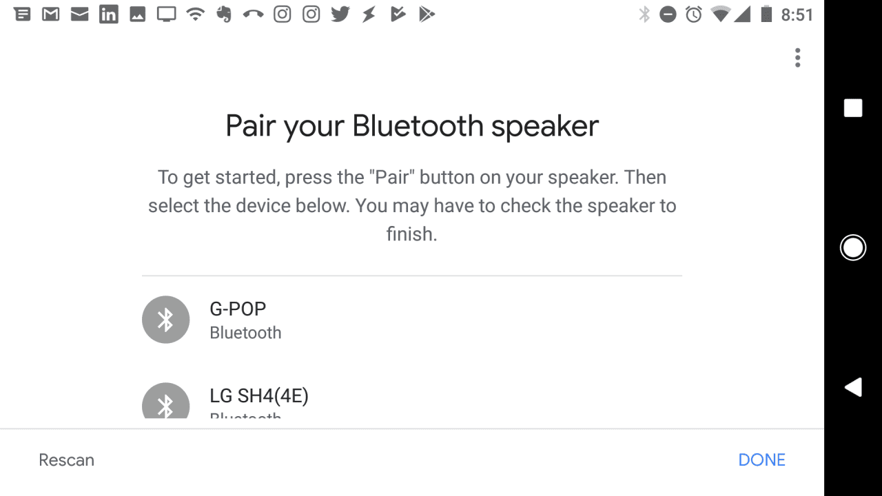 Снимок экрана экрана сопряжения Bluetooth в Google Home