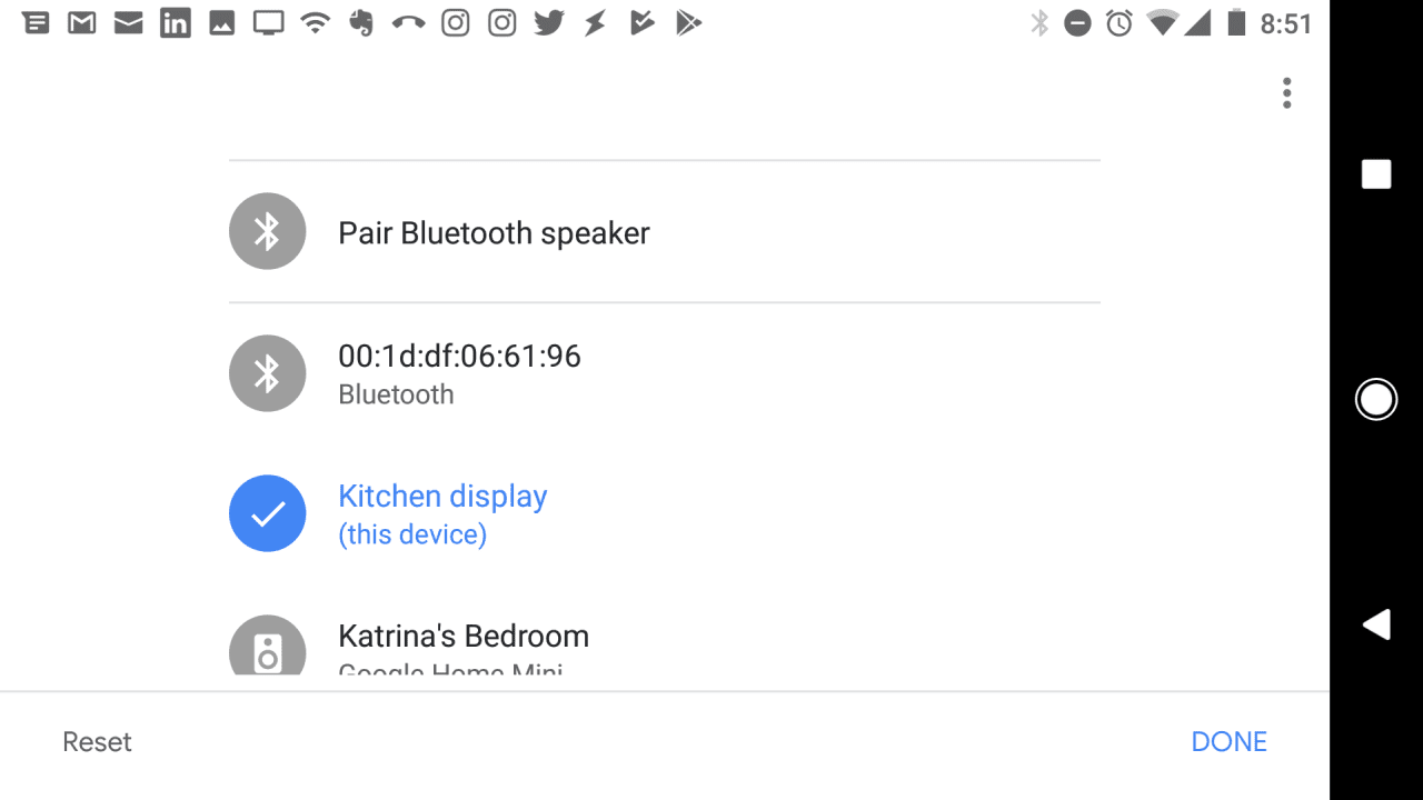 Снимок экрана: динамик Google Home по умолчанию не установлен на Bluetooth