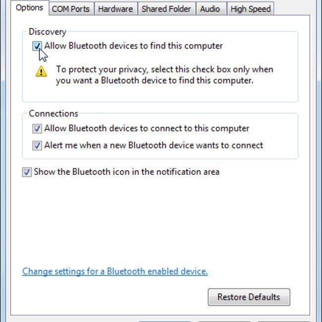 Настройки Bluetooth в Windows 7