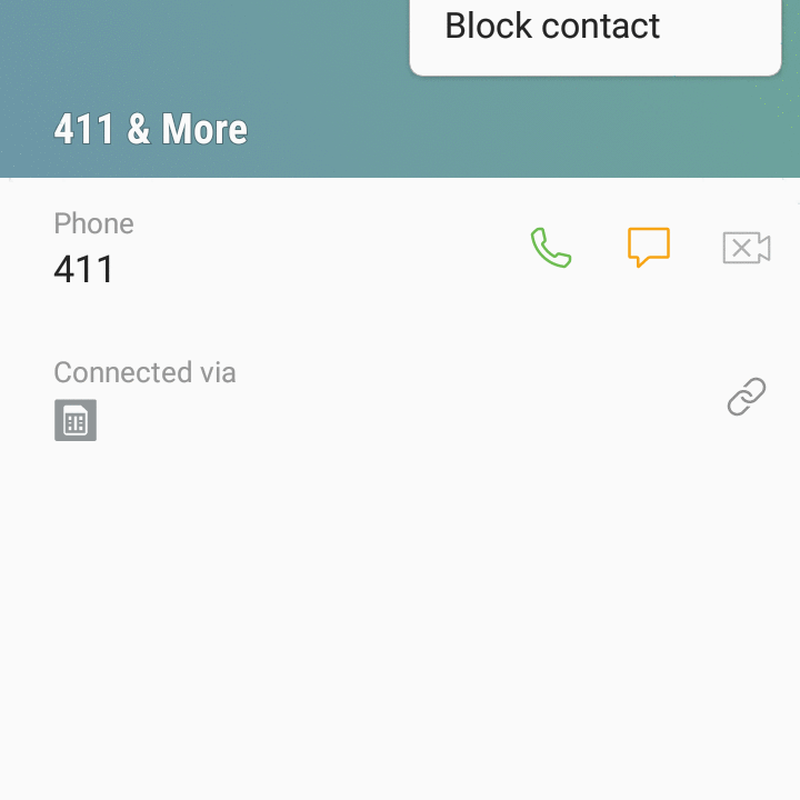 На этом снимке экрана показано, как заблокировать номер на телефоне Galaxy с помощью списка контактов.