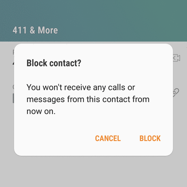 Этот снимок экрана показывает, что на некоторых телефонах Samsung Galaxy можно одновременно блокировать как текстовые сообщения, так и телефонные звонки.