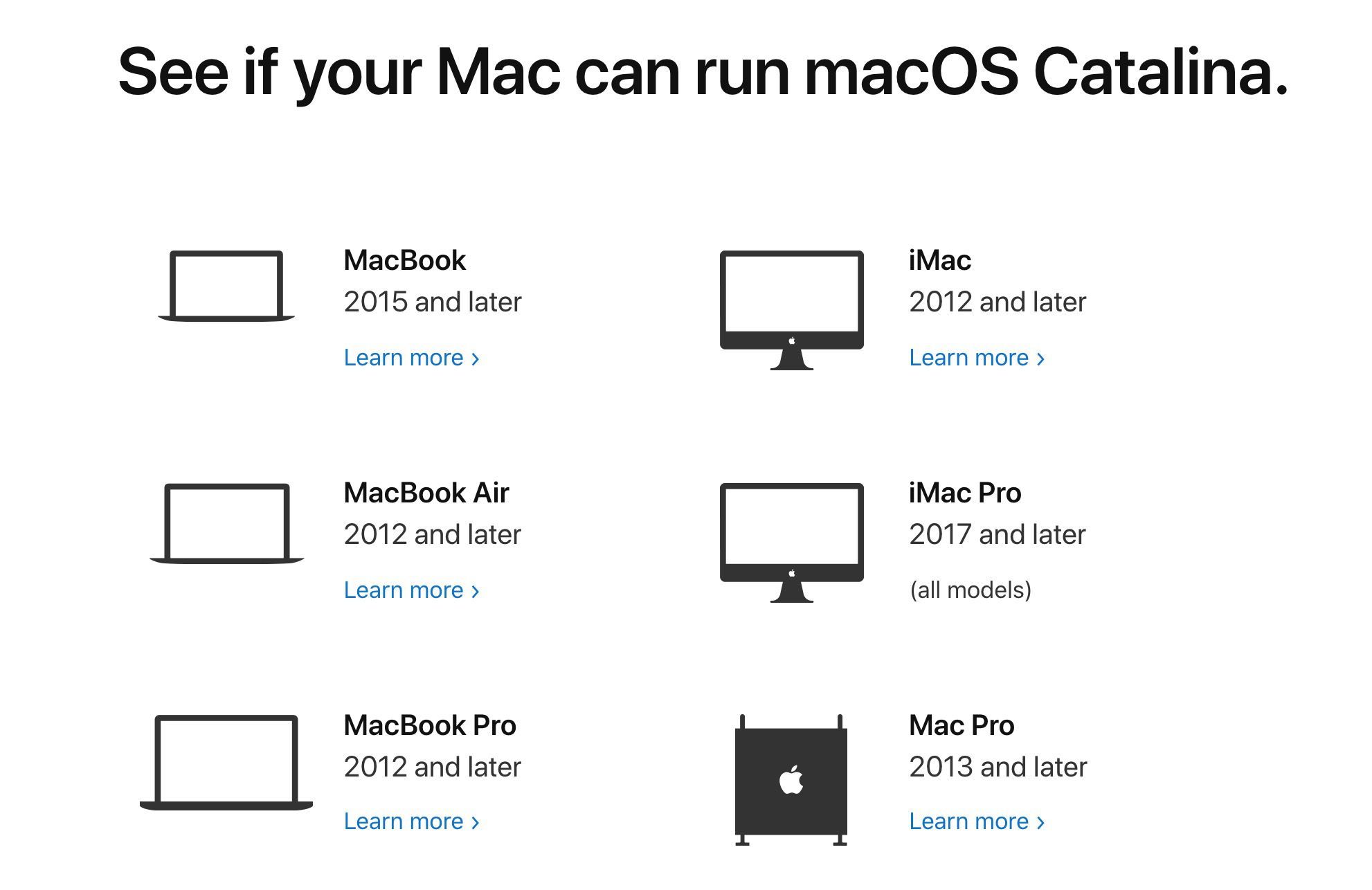 Посмотрите, может ли ваш Mac работать под MacOS Catalina