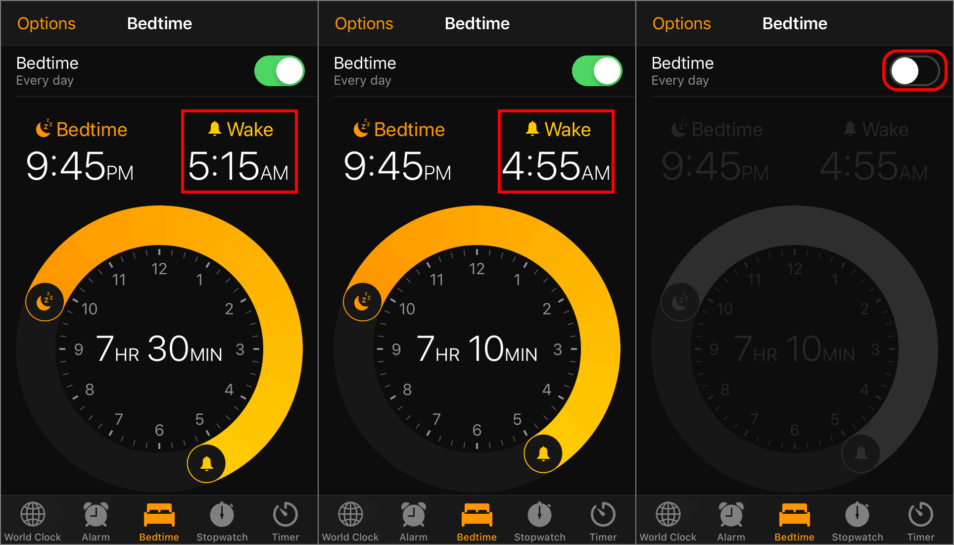 Скриншоты настроек будильника для iPhone в режиме сна