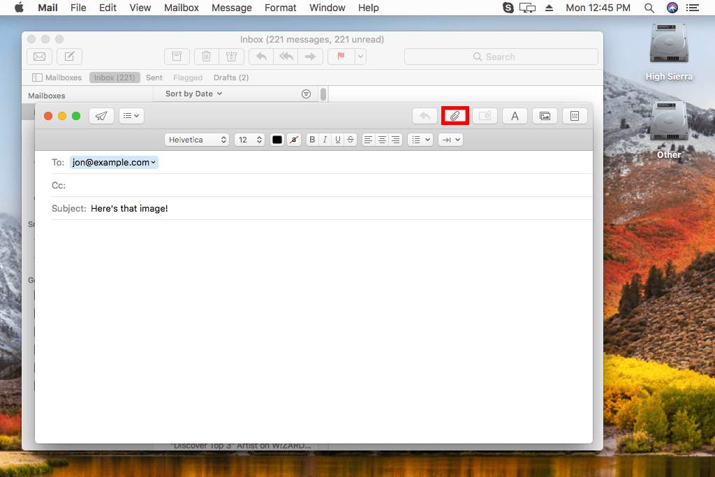 Скриншот нового письма в Mail на macOS