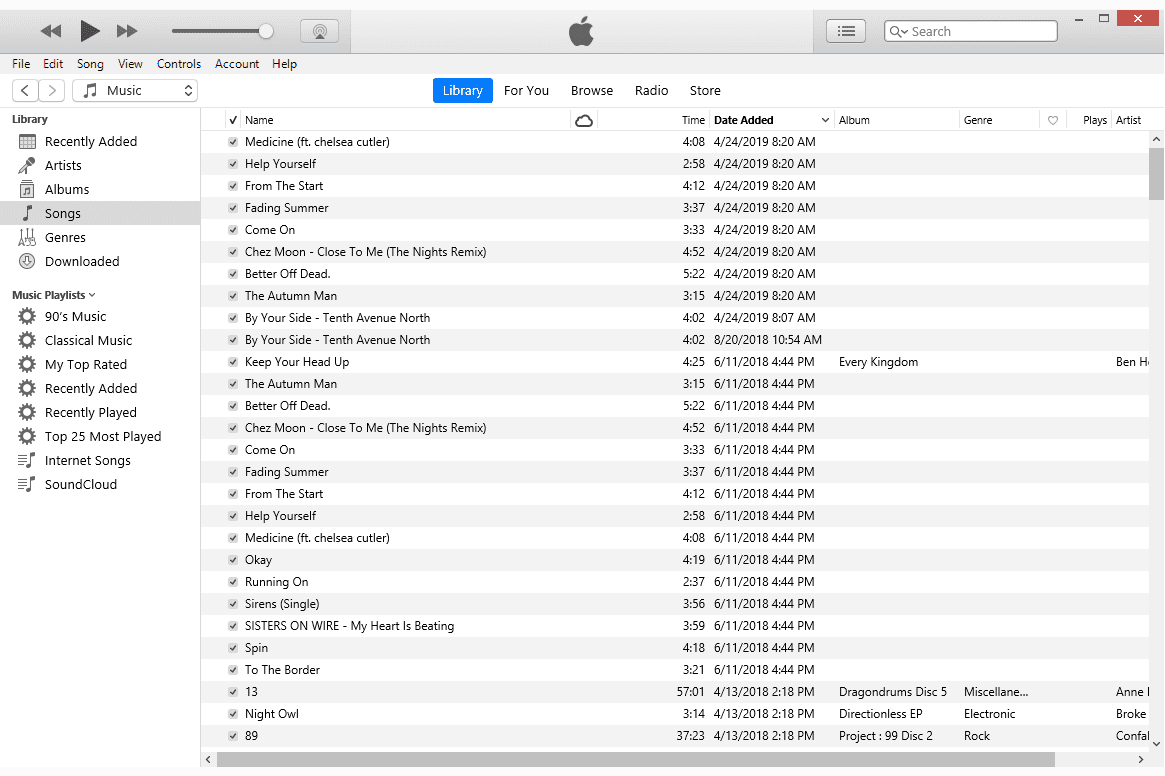 Библиотека песен iTunes в Windows