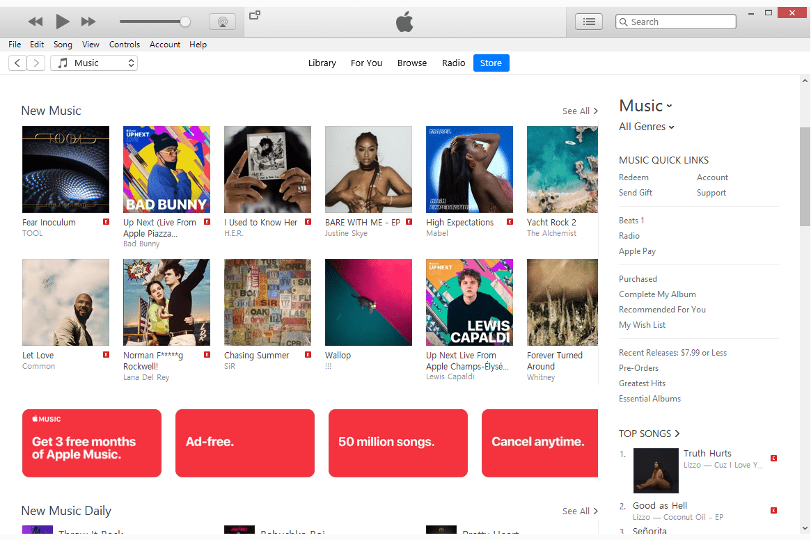 Вкладка iTunes Store в Windows
