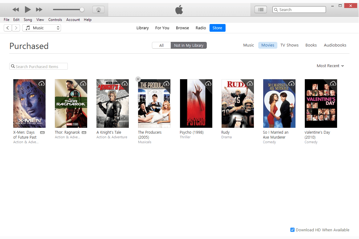 iTunes Store покупки фильмов в Windows