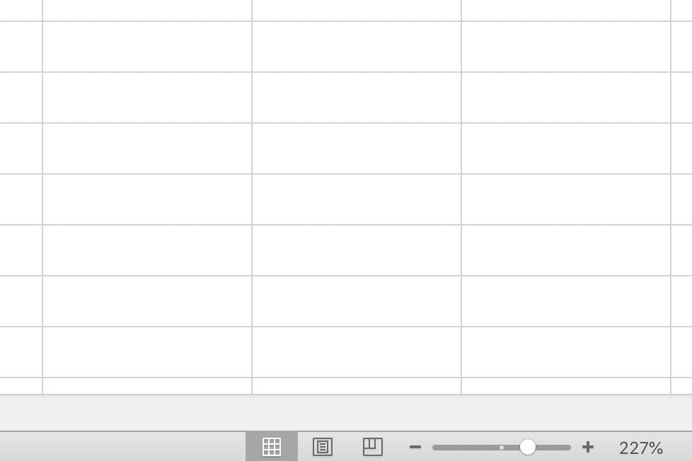 Снимок экрана Excel, показывающий ползунок масштабирования