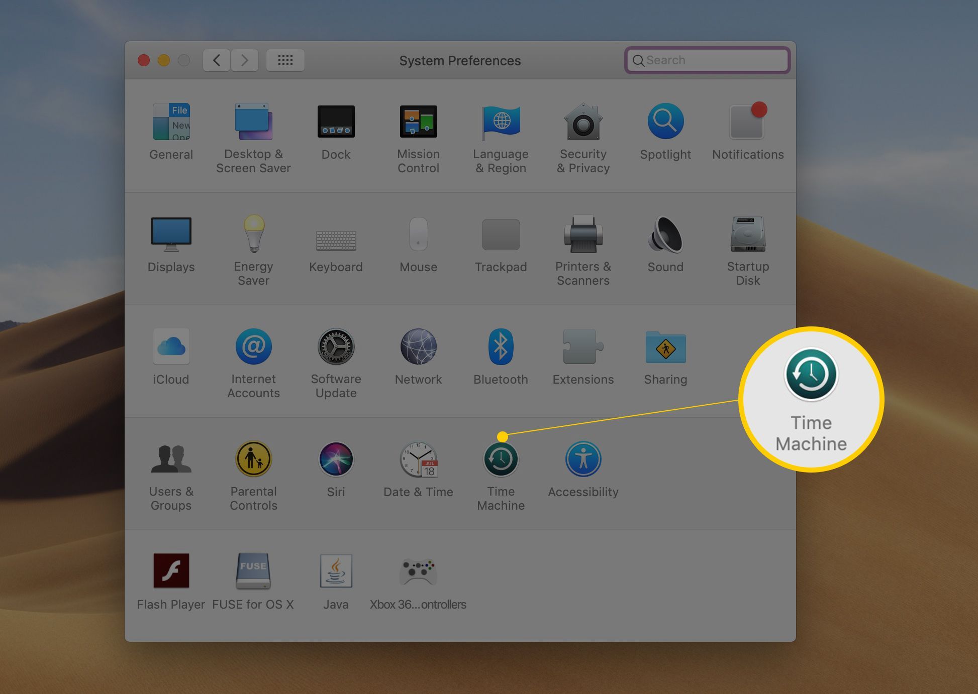 Значок Time Machine в приложении «Системные настройки» в macOS