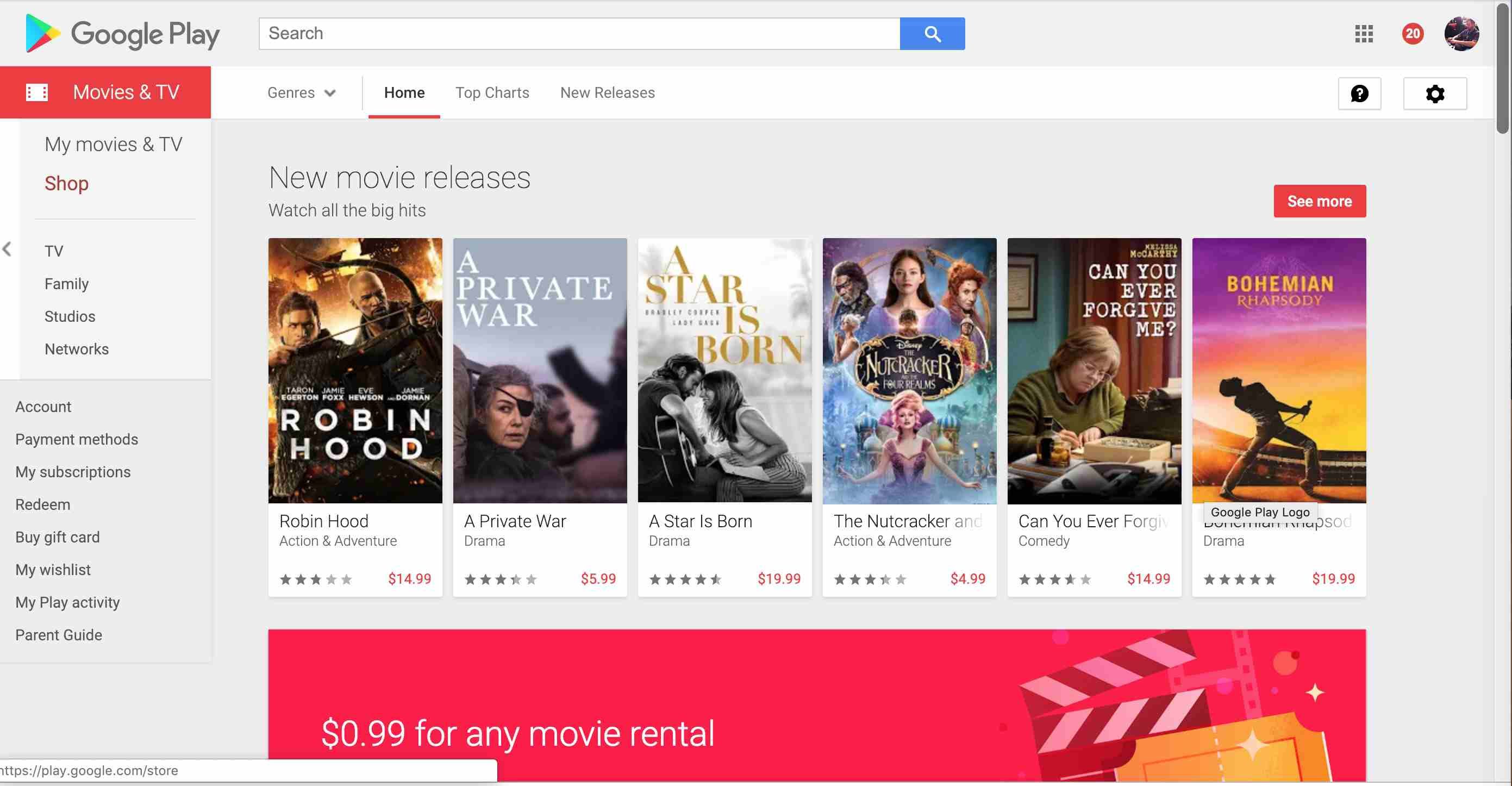 Сайт Google Play Фильмы и ТВ