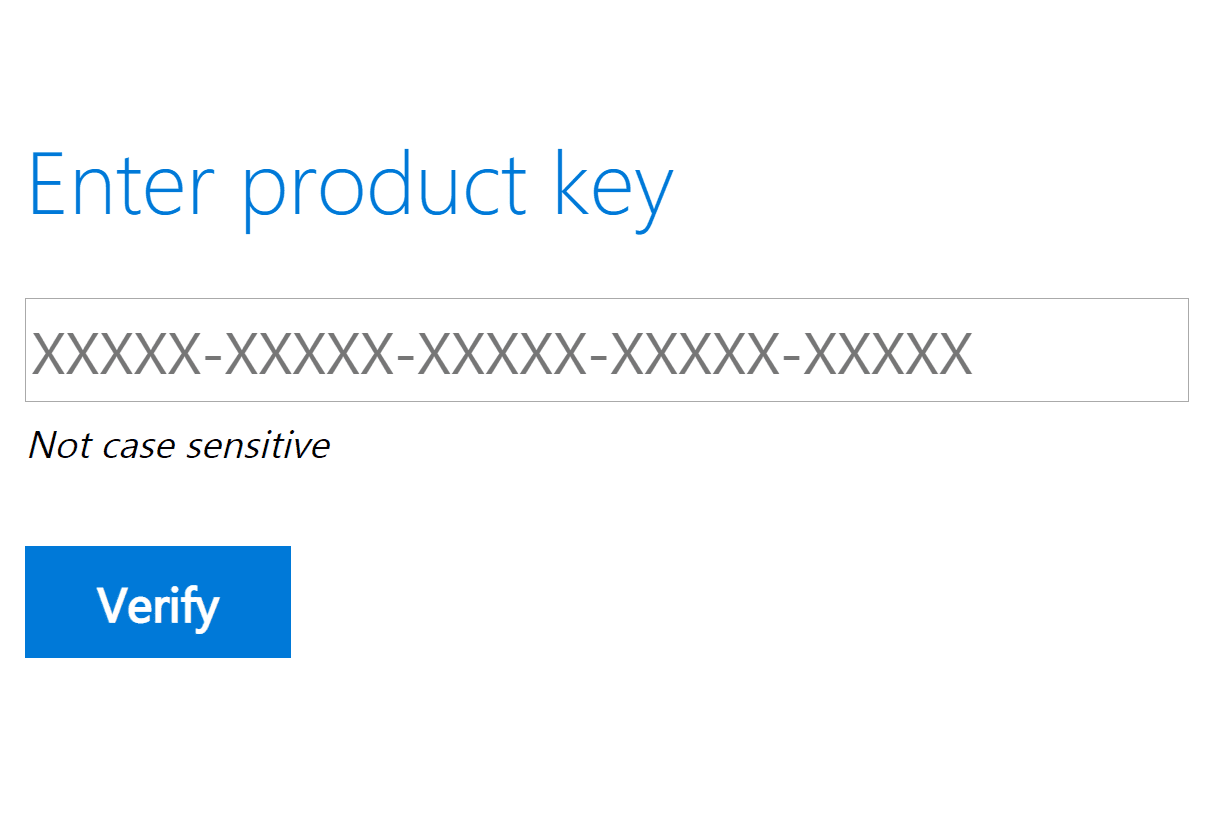 Снимок экрана: текстовое поле ключа продукта в Microsoft's Windows 7 ISO download page