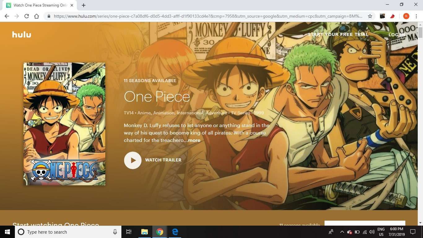 Посмотрите эпизоды One Piece на Hulu.