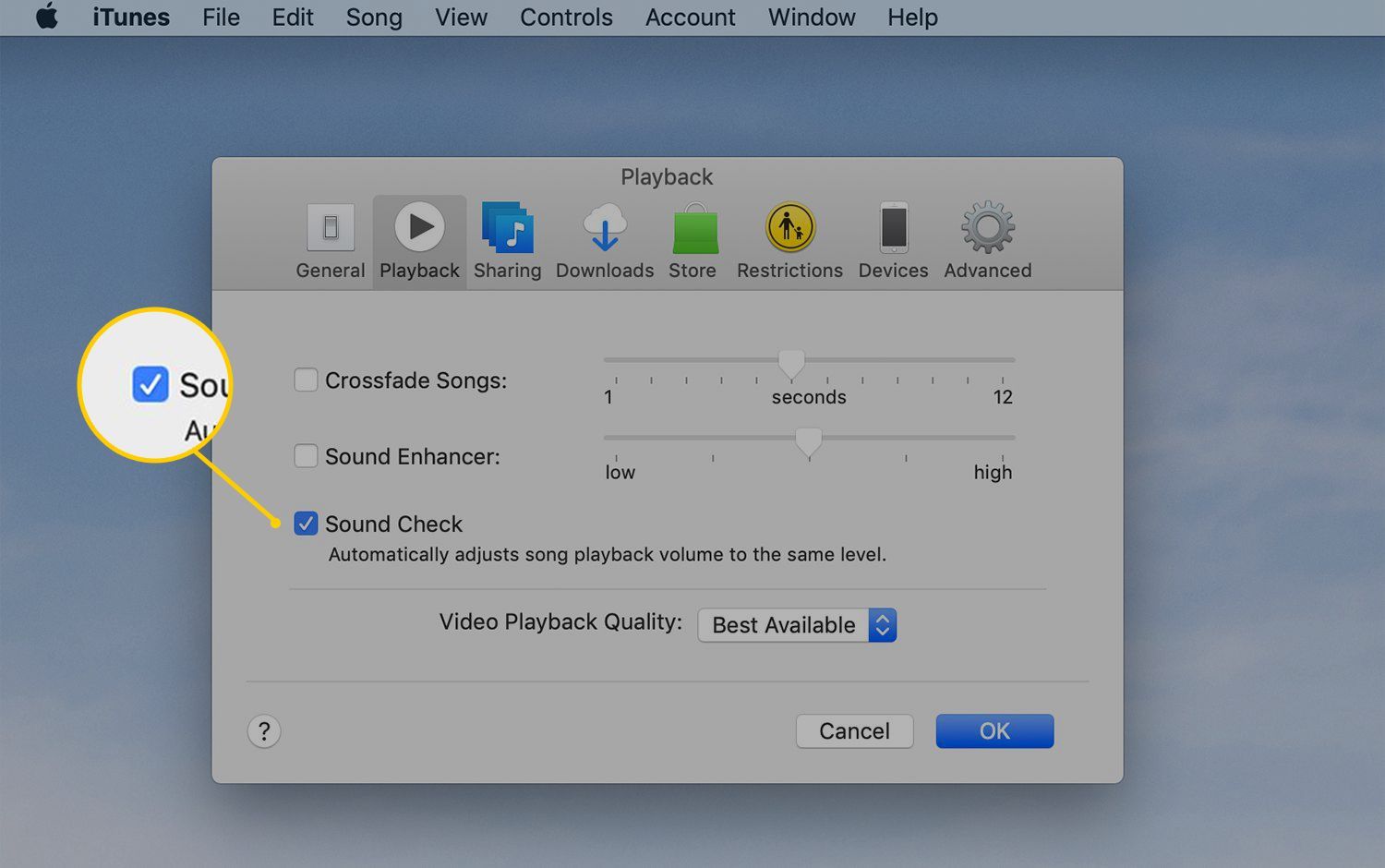 Проверка звука в iTunes на MacOS