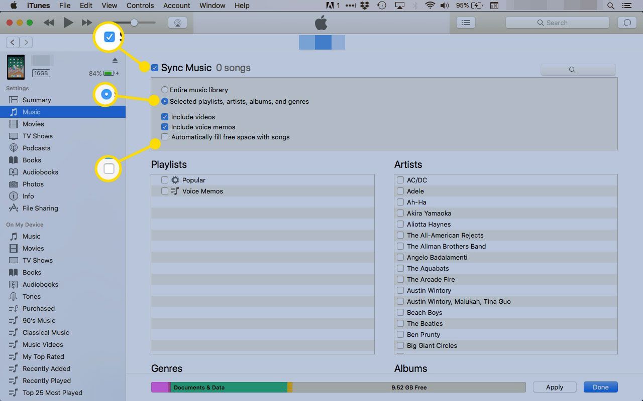Синхронизировать настройки музыки для iPad в iTunes