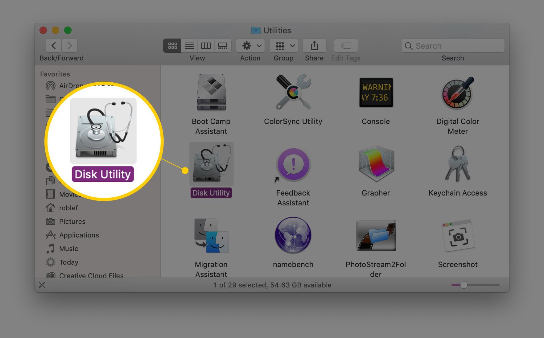 Дисковая утилита в окне поиска MacOS Приложения / Утилиты