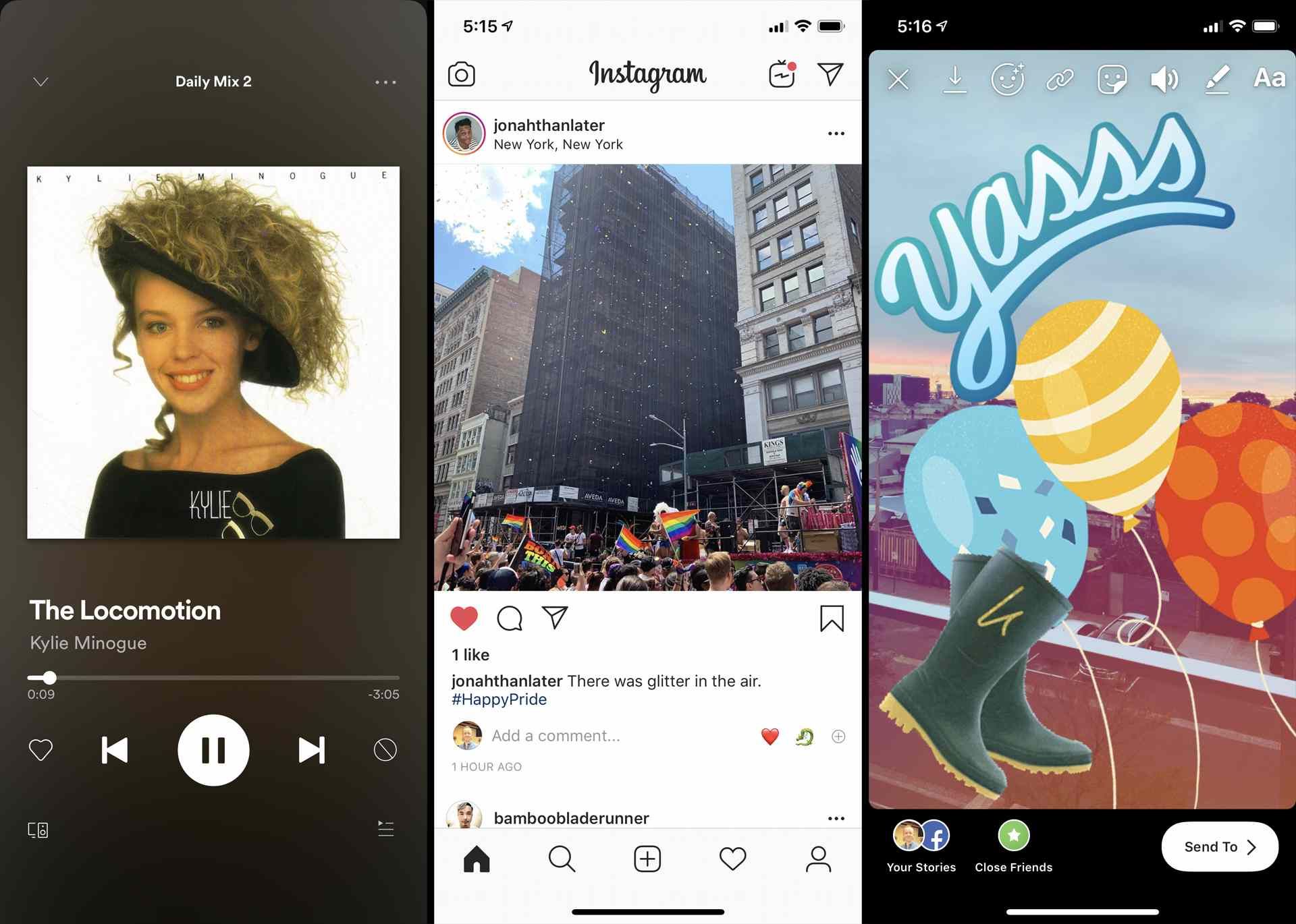 Приложения Spotify и Instagram на iPhone.