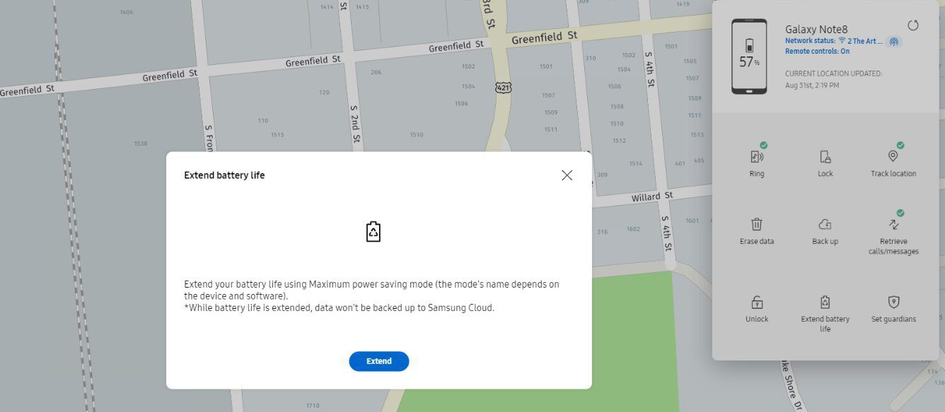 Samsung's find my mobile extend battery feature