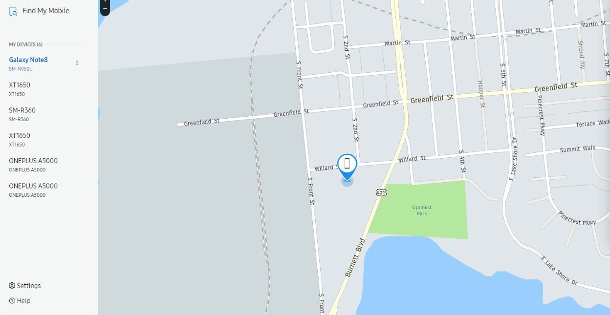 Samsung's find my mobile locates my phone on a map