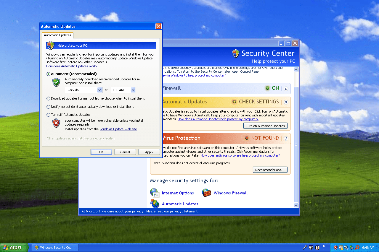 Windows XP Настройки Центра обновления Windows