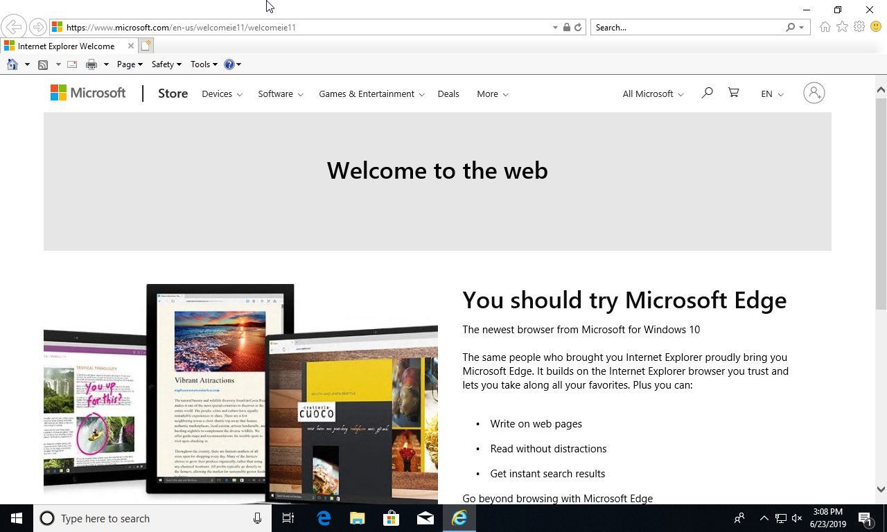 Домашний скриншот Internet Explorer