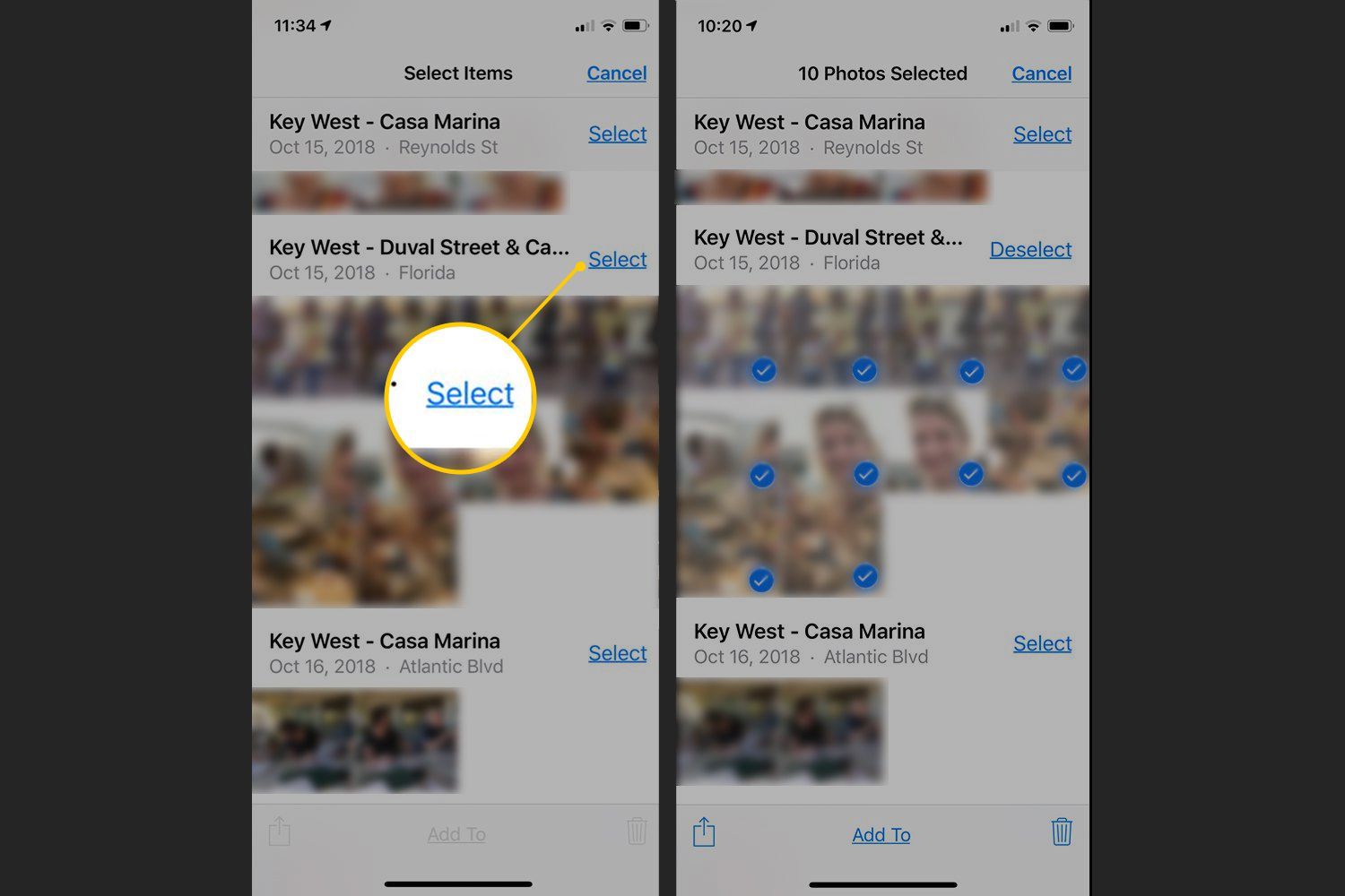Кнопка выбора в приложении iOS Photos