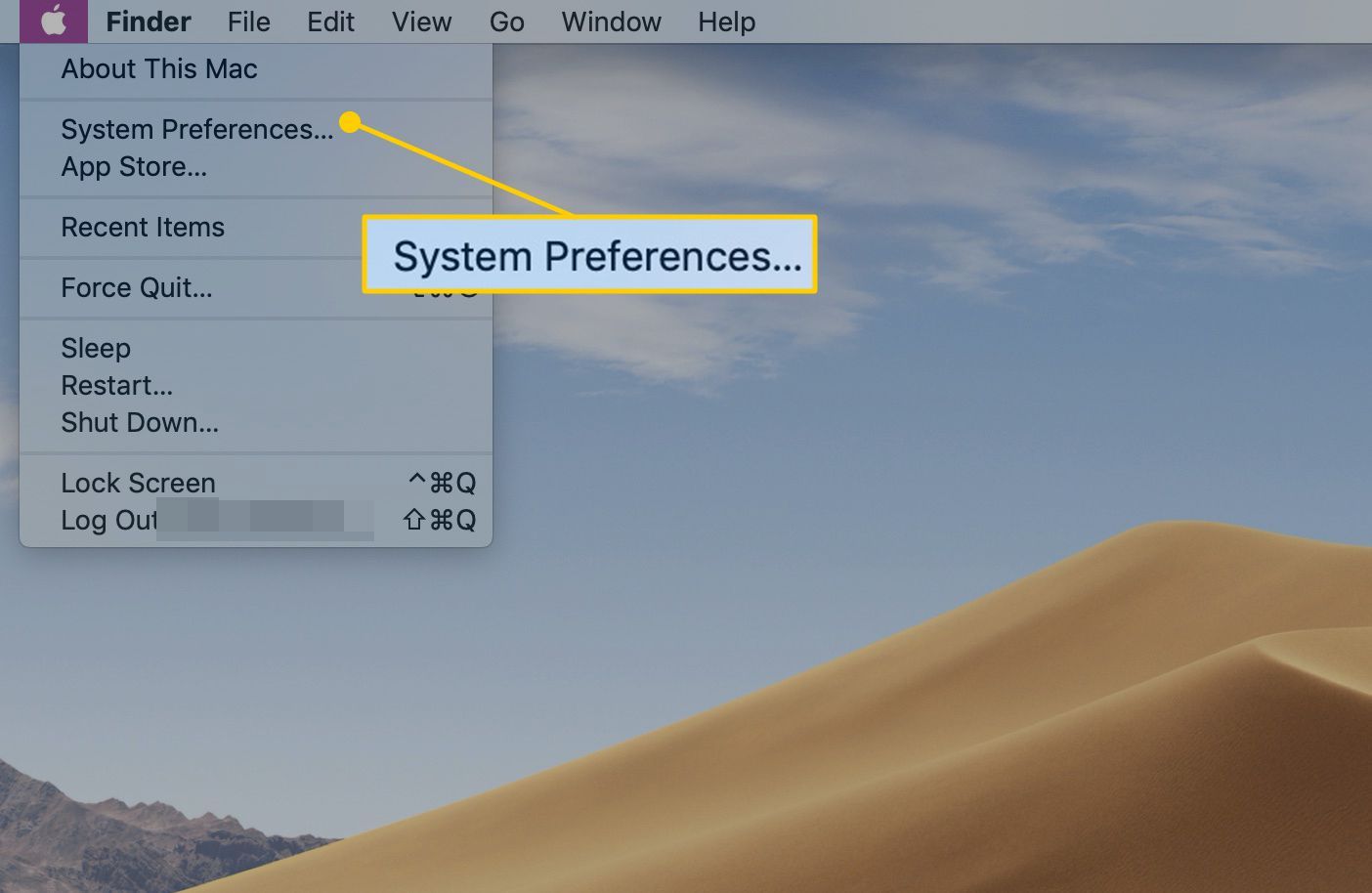 Пункт меню «Системные настройки» в macOS