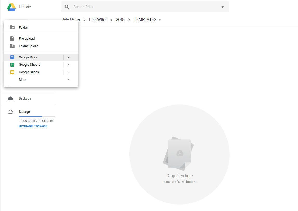Скриншот создания пустого Google Doc