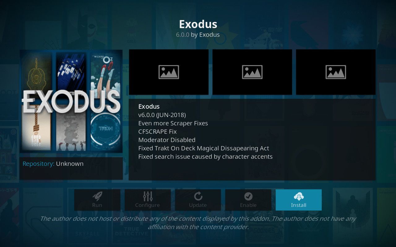 Установите Exodus на Kodi для Android
