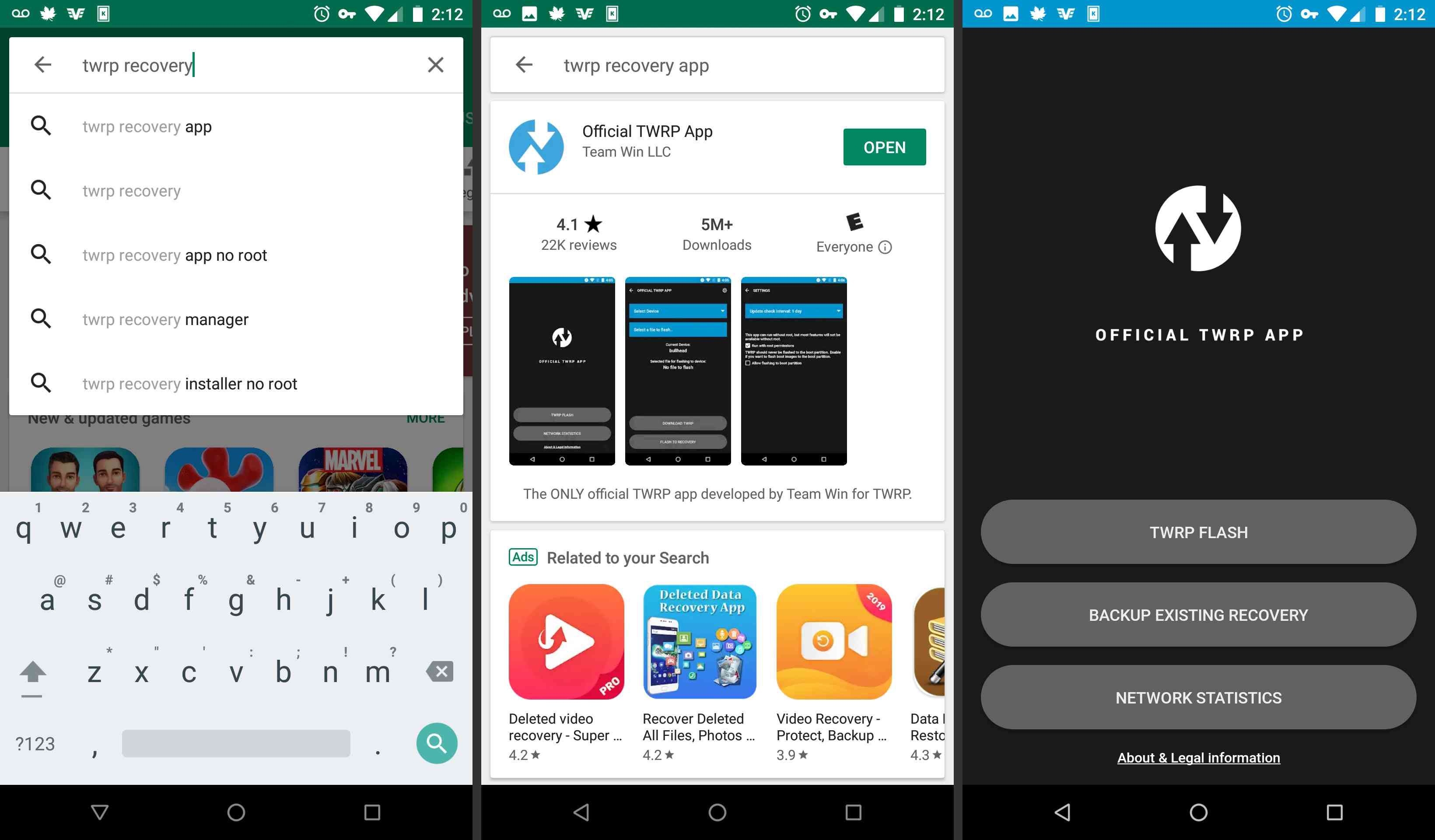 снимок экрана - Установите официальное приложение TWRP на Android