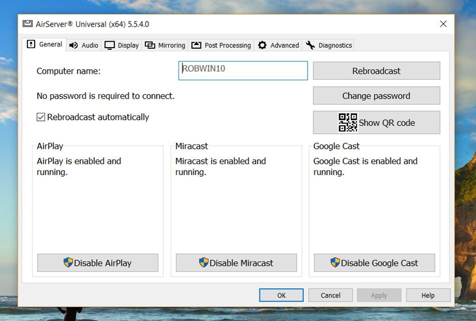 Пробная версия AirServer на ПК с Windows 10